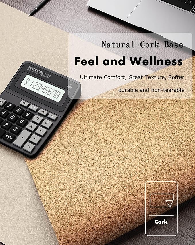 YSAGi Double-Sided Desk Pad, 35.4"x17" Leather Desk Mat, Eco Cork Desk Pad Protector,Large Mouse Pad,Waterproof Desk Blotter for Office/Home (Beige/Cork)