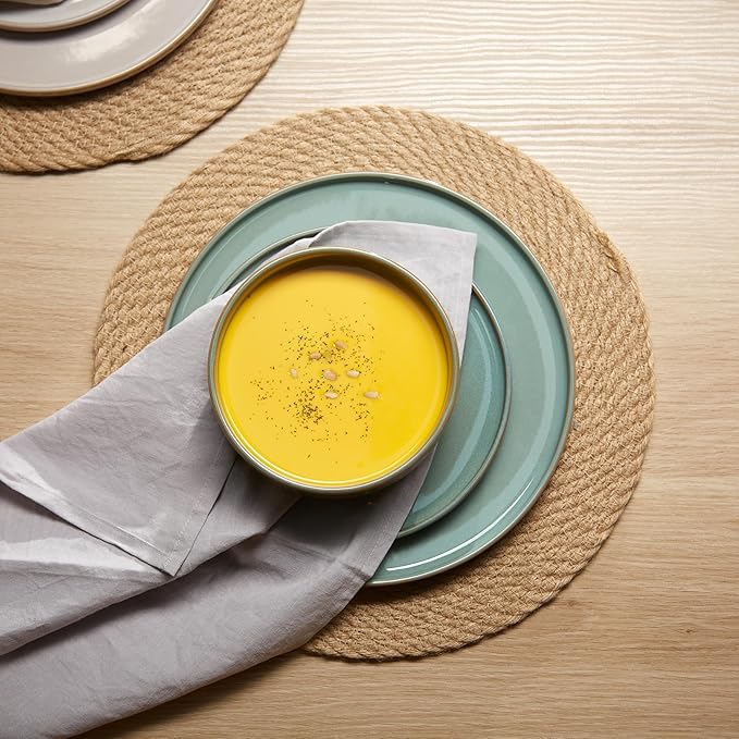 Dinnerware Set, 12 Piece, by Vase and Vessel, Ceramic 10.5”Dinner Plates, 8.2”Salad Plates and 25 oz Soup Bowls, Stoneware, Microwave and Dishwasher Safe, 12 Piece Set, Sage Green, Somerset Collection