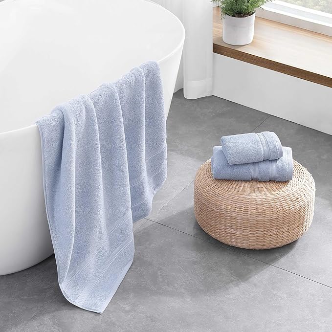 Tommy Hilfiger - Bath Towels, 100% Soft & Absorbent Plush Cotton with Zero Twist Constructions, Quick Dry and Medium Weight Bathroom Towels (Harborside Solid Light Blue, 6 Piece)