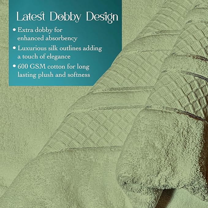 Premium Towel Set: Super absorbent, quick-drying, soft, plush. Features hanging loop, fade-resistant, eco & skin-friendly dyes. Luxury dobby design for bath or spa. (Sage Green, Bath Towel Set of 4)