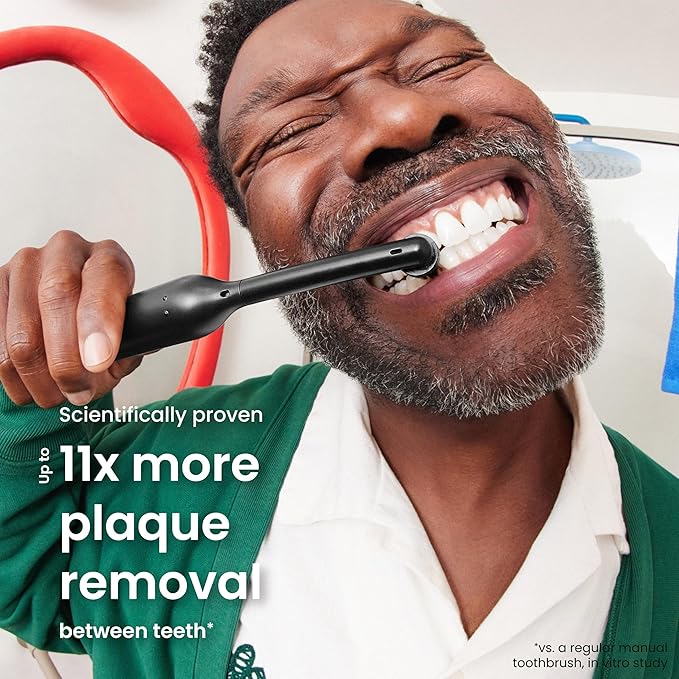 Quip Rev Oscillating Rechargeable Electric Toothbrush with Extra Brush Head - Soft Bristles, Pressure Sensor, 3 Intensities, 30-Day Battery Life, 2-Min Timer, Travel Case, Mirror Mount - Blue Stone