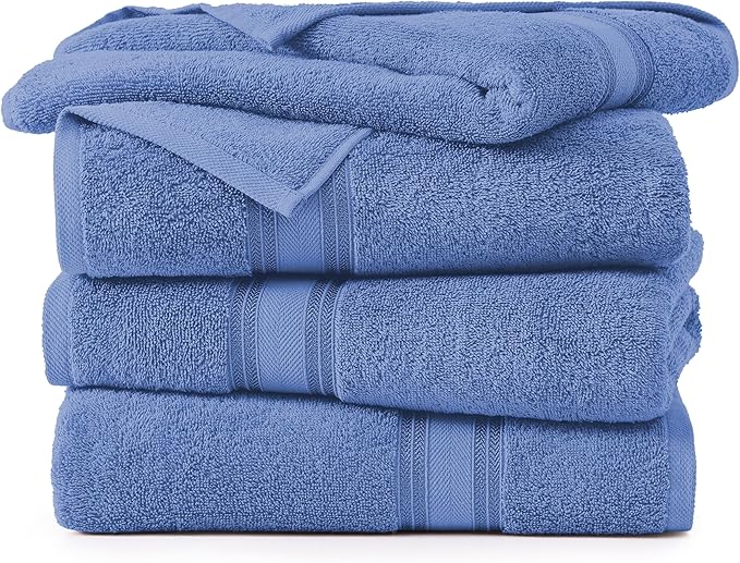 LANE LINEN 100% Cotton 4 Pack Bath Towels (30"x60") - Zero Twist, Mercerized Cotton Bathroom Towels Set - Quick Dry, Soft & Absorbent Large Bath Towels - Machine Wash in Cold Water - Cerulean Blue
