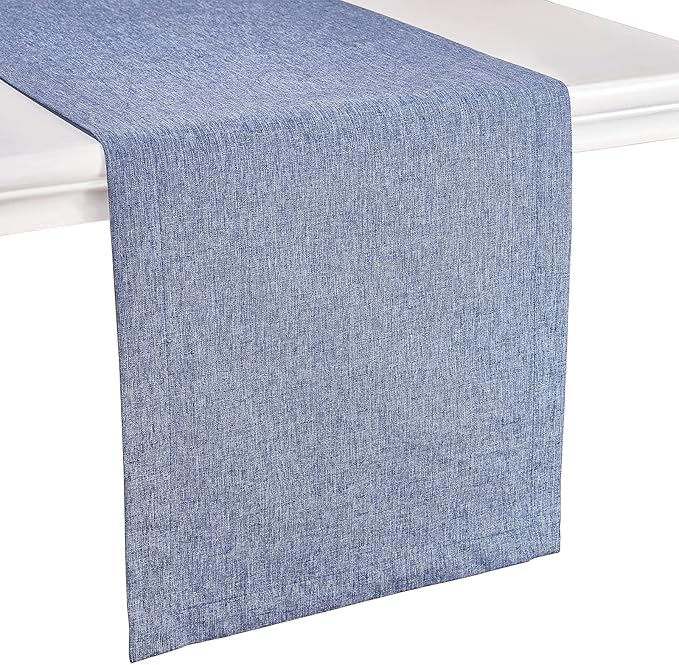 Mebakuk Linen Farmhouse Table Runner Large Burlap Style Soft and Waterproof Decorative Fabric Runner for Outdoor Wedding and Dinner (14 x 36 Inch, Denim Blue)
