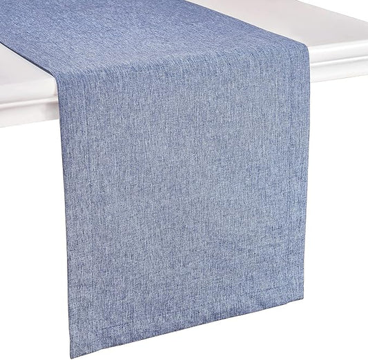 Mebakuk Linen Farmhouse Table Runner Large Burlap Style Soft and Waterproof Decorative Fabric Runner for Outdoor Wedding and Dinner (14 x 144 Inch, Denim Blue)