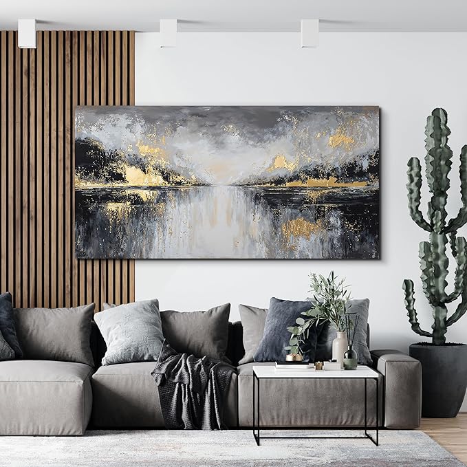 YISXINOAG Modern Canvas Wall Art Large Abstract Wall Decor Large Wall Art for Living Room Black and Gold Canvas Prints Abstract Art Modern Home Decor on Bedroom Ready to Hang Size 29"X58"