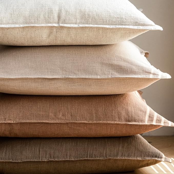 Foindtower Pack of 2, Decorative Linen Soild Throw Pillow Covers Soft Accent Lumbar Cushion Case Boho Farmhouse Pillowcase for Chair Couch Sofa Bedroom Living Room Home Decor 12 x 20 Inch Khaki Brown