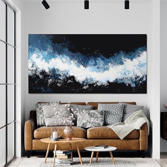 YISXINOAG Canvas Wall Decor Modern Abstract Art Wall Decor Black and White Wall Art Canvas Prints Modern Home Decorations Blue and White Wave Abstract Art for Bathroom Ready to Hang Size 20"X40"
