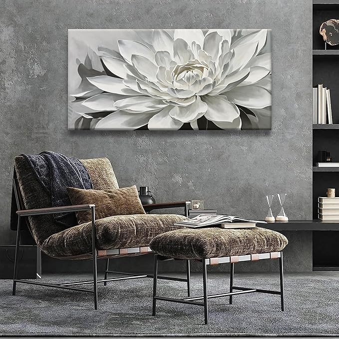 TAIJXAGSG Canvas Art Wall Decor lotus Print Paintings Flower White Wall Art Prints Decor Ready To Hang For Bathroom Bedroom And Office Kitchen Home Decor Artwork 20" × 40"