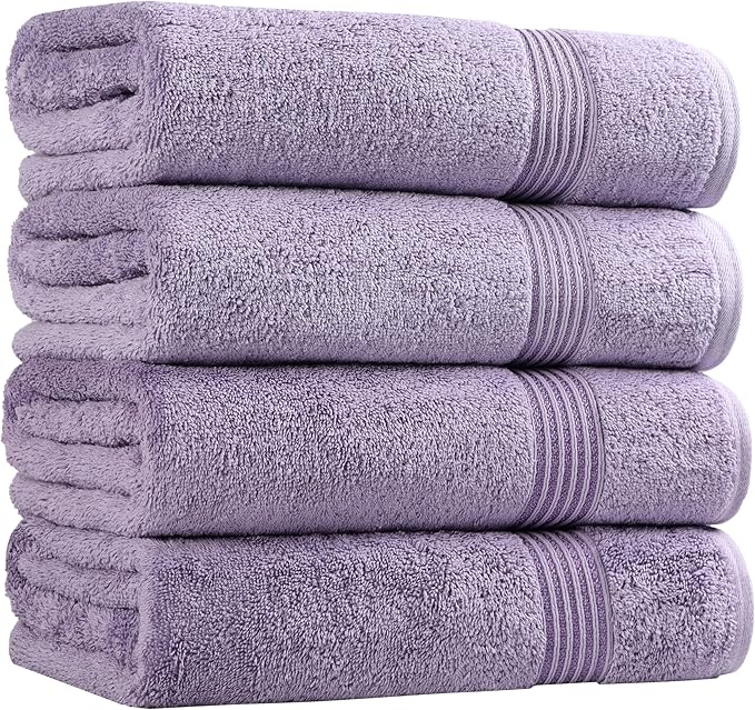 Superior Egyptian Cotton 4-Piece Bath Towel Set for Shower, Bath, Spa, Resort, Hotel, Soft Body Towels, Airbnb Essentials, Apartment, Dorm, Quick Dry, Absorbent, Bathroom Basics, Royal Purple