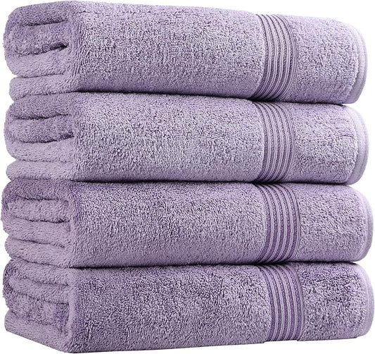 Superior Egyptian Cotton 4-Piece Bath Towel Set for Shower, Bath, Spa, Resort, Hotel, Soft Body Towels, Airbnb Essentials, Apartment, Dorm, Quick Dry, Absorbent, Bathroom Basics, Royal Purple