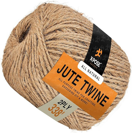 Jute Twine - 2 Ply Brown Roll 338 Feet Natural Jute String for Crafts, Packaging, Wrapping, Decorative Rope Cord for Hanging Ornaments