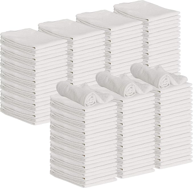 GREEN LIFESTYLE White Shop Towels 12x14, 150 Pack - 100% Cotton Super Absorbent & Durable Shop Rags, Reusable Shop Rags Bulk, Multipurpose Cleaning Towels for Automobiles, Industries, Garage and Home