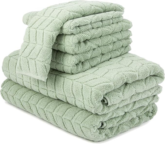 Ultra Soft & Stylish 700 GSM Luxury Bath Towels - 100% Zero-Twist, Long-Staple Cotton - Remarkably Absorbent & Quick Drying - 6 Piece Towel Set (Eucalyptus Green)