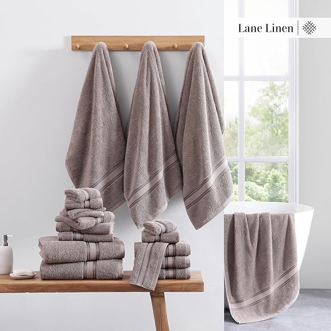 LANE LINEN Luxury Bath Towel Set - 6 Piece Set, 100% Cotton Bathroom Towel, Zero Twist, Shower Towel, Extra Absorbent, Super Soft, 2 Bath, 2 Hand, 2 Wash Cloths - Platinum
