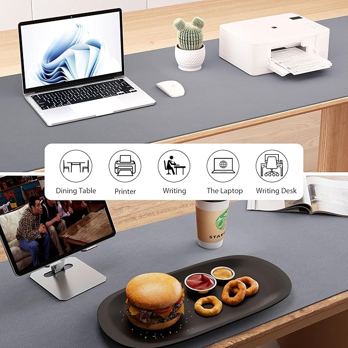 Aothia Leather Desk Pad Protector, Office Desk Mat, Large Mouse Pad, Laptop Desk Pad, Non-Slip PU Leather Desk Blotter, Waterproof Desk Writing Pad for Office and Home (Light Grey, 55" x 24")