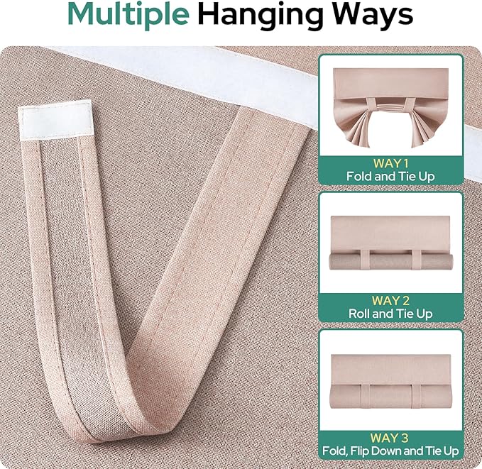 HOMEIDEAS 100% Blush Pink Linen Blackout French Door Curtains, Privacy Door Window Curtains, 30 X 40 Inch Room Darkening Blinds, Thermal Insulated Shades for Bedroom, 1 Panel