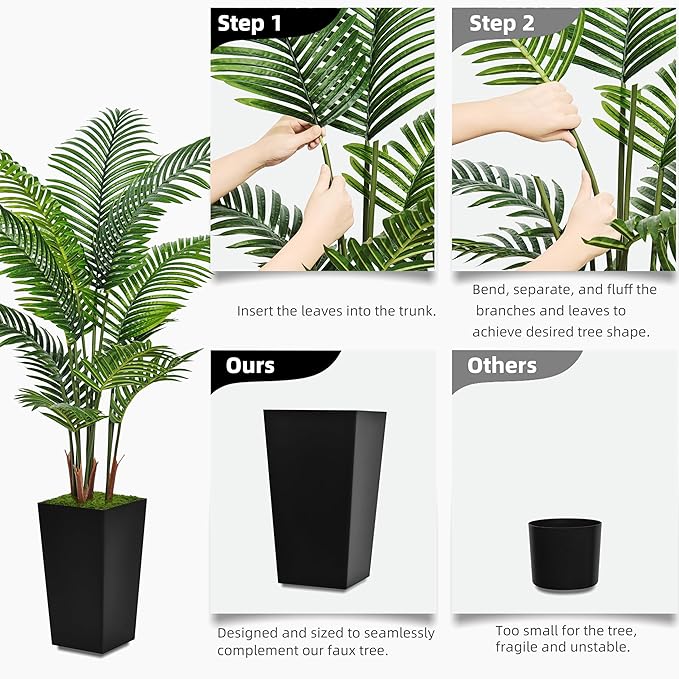 Artificial Palm Tree 5FT - Fake Tree with Black Tall Planter - Faux Tropical Areca Floor Plant in Pot - Artificial Silk Plant for Home Office Living Room Decor Indoor