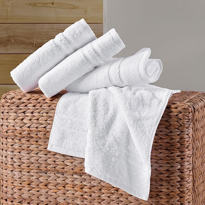 Hawmam Linen White Hand Towels for Bathroom, Set of 4, 16x29 Inch, Premium Turkish Cotton, Highly Absorbent Hotel Collection, Blissful Luxury Spa Feel, White Towels