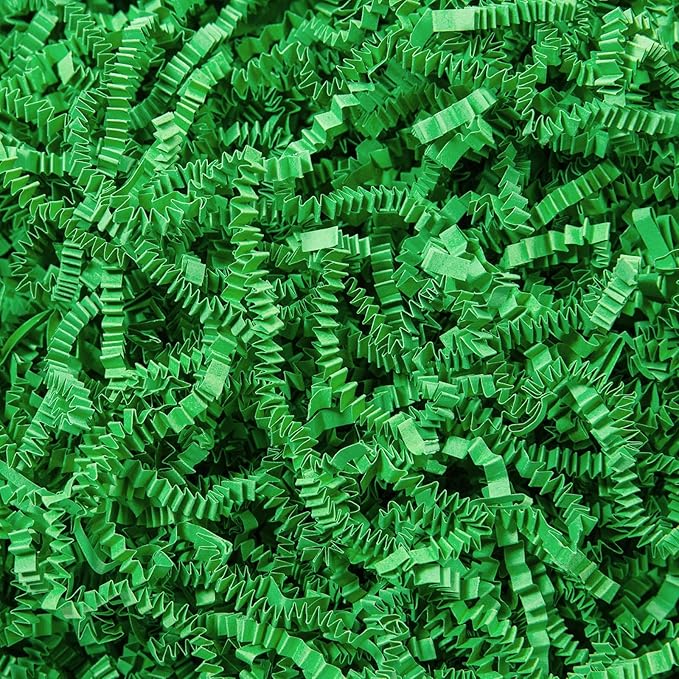 Mefleet 2 LB Crinkle Cut Paper Shred Filler Green Crinkle Shredded Paper for Gift Box - Gift Basket Bag Filler - Grass Cushion Stuffing for Christmas Holiday Packaging Wrapping