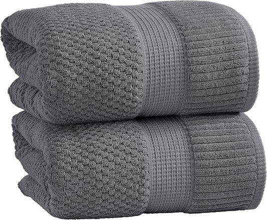 NY Loft 100% Cotton 2 Pack Bath Sheet Towel Set | Extra Large Oversize Bath Towels | Absorbent & Quick-Dry | Textured and Durable Cotton | Charcoal