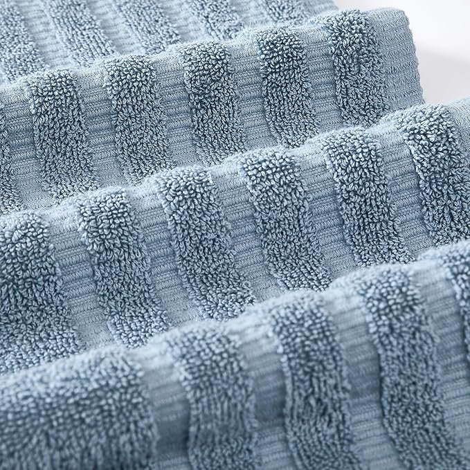 Modern Threads Oxford 6-Piece 100% Cotton Towel Set – Yarn Dyed Jacquard & Solid – Includes 2 Bath Towels, 2 Hand Towels, 2 Washcloths – Absorbent, Quick Dry, Soft & Durable – Blue