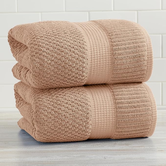 NY Loft 100% Cotton 2 Pack Bath Sheet Towel Set | Extra Large Oversize Bath Towels | Absorbent & Quick-Dry | Textured and Durable Cotton | Light Taupe