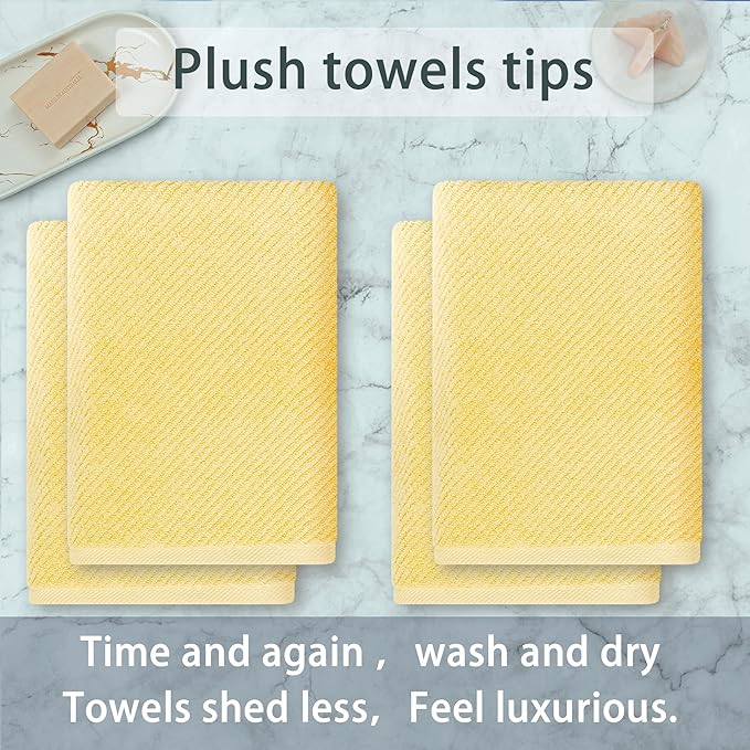 Yellow Bath Towels, Luxury Bath Towels Set of 4, Large 30"x56" - Cotton | Quick Dry | Lightweight | Thick | Soft | Absorb, Shower Towels for Hotel, Showering & Bathroom, Bath Towel Gift Set