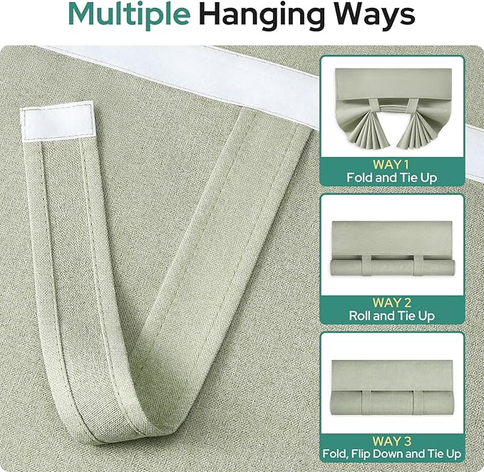 HOMEIDEAS 100% Sage Green Linen Blackout French Door Curtains, Privacy Door Window Curtains, 30 X 68 Inch Room Darkening Blinds, Thermal Insulated Shades for Bedroom, 1 Panel