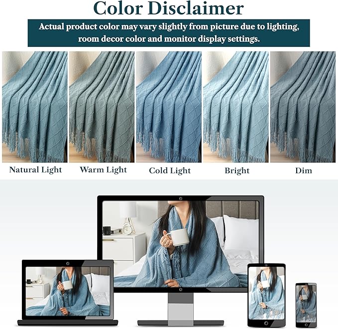 PAVILIA Dusty Blue Knit Throw Blanket for Couch, Twin Bed, Soft Knitted Farmhouse Sofa Throw for Living Room, Lightweight Decorative Summer Blanket for Chair, Outdoor Textured Boho Blanket, 60x80