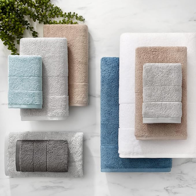 Aston & Arden Aegean Terry Bath Towels - Set of 2 - Ringspun Turkish Cotton Thick and Soft Absorbent Luxury Hotel and Spa Bathroom Towel, 600 GSM, 30 x 60 in, Light Grey