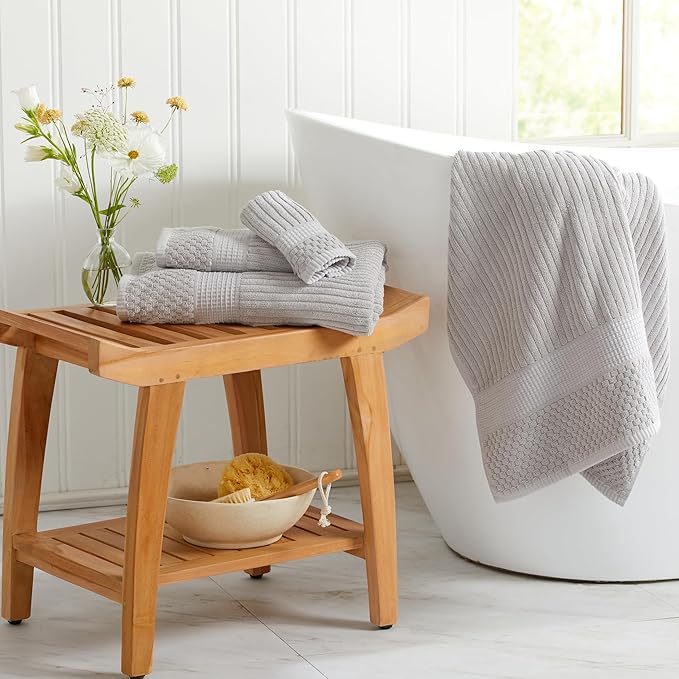 Springtree Home 100% Cotton Towel Set | 6 Piece Set | Super Soft & Absorbent Quick-Dry 2 Bath Towels 2 Hand Towels & 2 Washcloths | Textured and Durable Cotton | Krista Collection - High Rise Grey