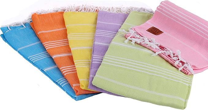 Gold CASE LYCIA Turkish Beach Towel Set of 6 – 100% Cotton Turkish Beach Towels Bulk 70 x 38'' – LYCIA Oversized, Quick Dry & Sand Free Beach Towel – Lightweight Towels Set in Multi Color Tones