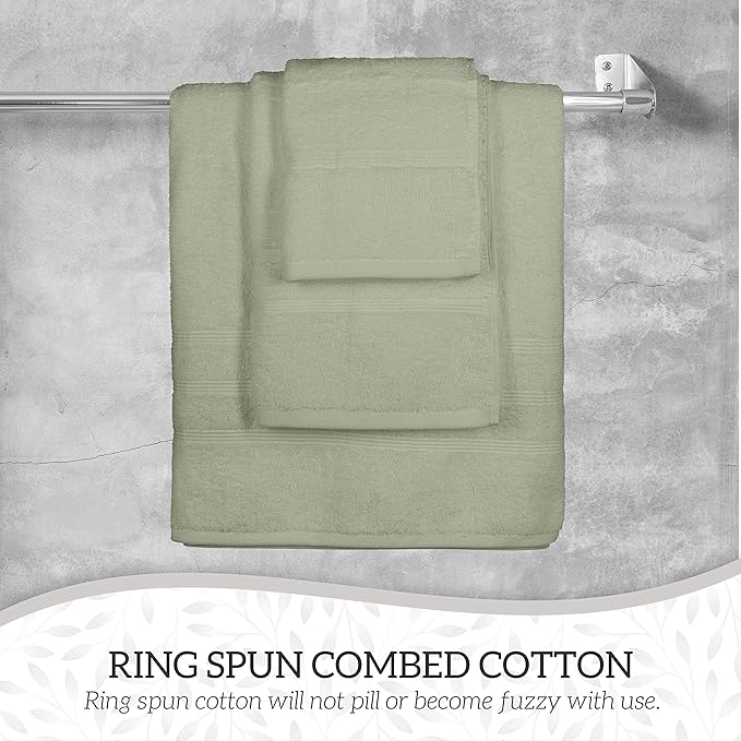 Luxury 8-Piece 100% American Combed Cotton Towel Set Includes 2 Extra Large Bath Towels, 2 Hand Towels, and 4 Washcloths Ringspun Cotton is Extra Absorbent and Super Soft (Green)