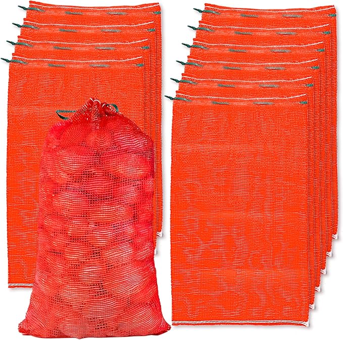100 Pack Mesh Onion Bags, 31'' x 20'' Extra Large Mesh Produce Bags, Reusable Breathable Vegetable Storage Bag, Net Bag with Drawstring for Onions Potatoes Citrus Crawfish