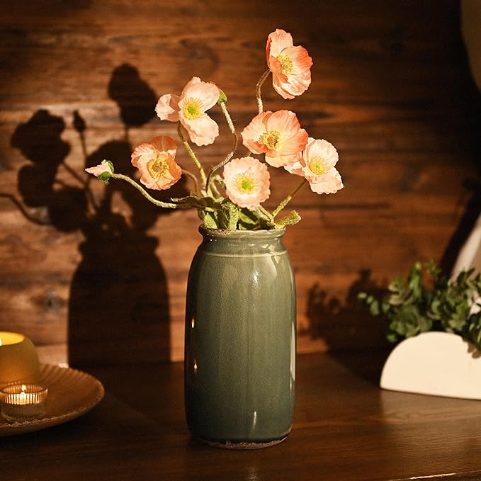 VICTOR & TERESA Rustic Large Blue and Grey Vase for Home Decor, 10'' Tall Ceramic Vases for Flowers, Farmhouse Decorative Vases for Pampas Grass, Table, Mantel, Living Room, Centerpieces