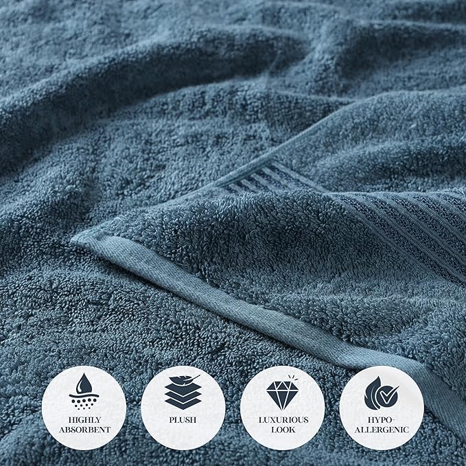 Superior Egyptian Cotton 3-Piece Towel Set, Basic Towels For Bathroom, Home Decor, Guest Bath, Shower, Apartment, Included 1 Face, 1 Hand, 1 Bath Towel, Washcloth, Quick Dry, Sapphire