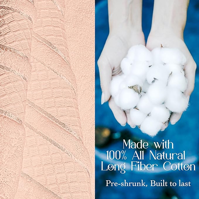 Premium Towel Set: Super absorbent, quick-drying, soft, plush. Features hanging loop, fade-resistant, eco & skin-friendly dyes. Luxury dobby design for bath or spa. (Blush Pink, Bath Towel Set of 4)