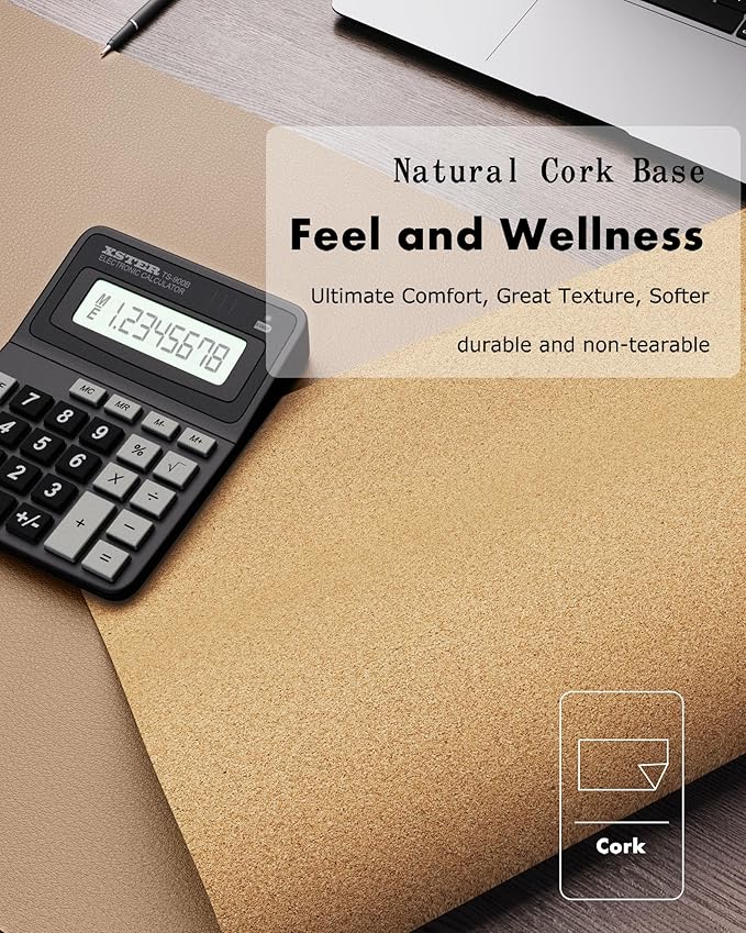 YSAGi Double-Sided Desk Pad, Leather Desk Mat, Eco Cork Desk Pad Protector, Large Mouse Pad for Desk, Waterproof Desk Blotter Pad, Writing Pad for Office/Home(23.6"x13.7",Apricot)