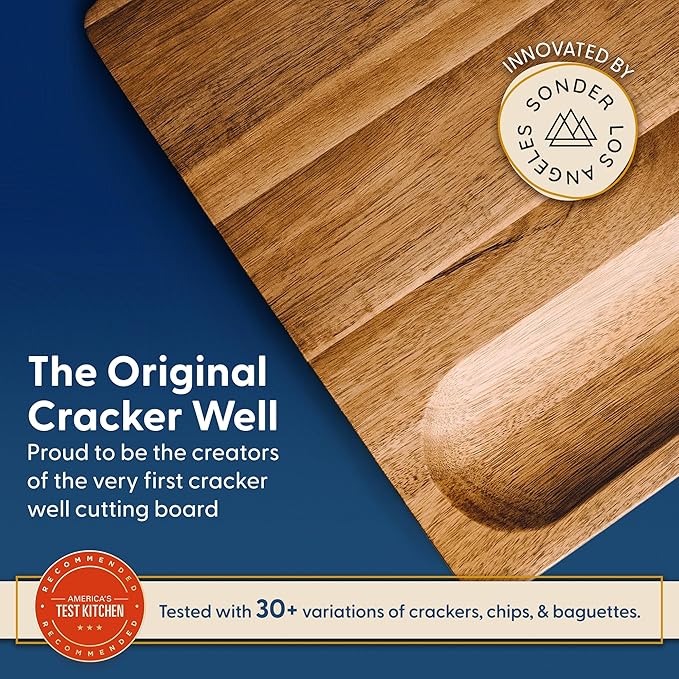 Sonder Los Angeles, Thick Sustainable Acacia Wood Cutting Board for Kitchen with Juice Groove, Sorting Compartment, Charcuterie 16x12x1.5 in (Gift Box Included)