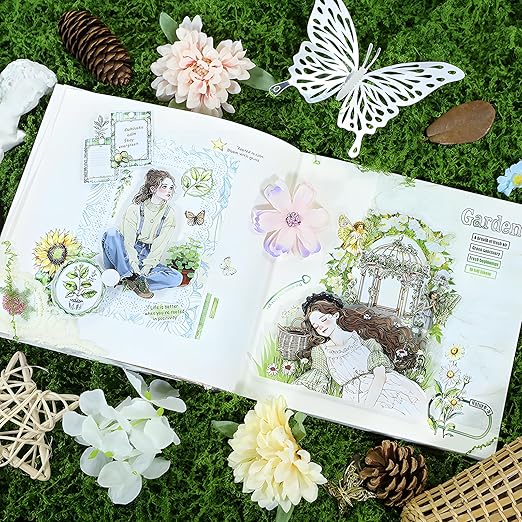 Snycler Pre-Cut Green Gardening Themed PET Washi Tapes - Vintage Aesthetic Tape Stickers for Journaling, Scrapbooking, Junk Journals, Crafts, Planners - 4 Rolls