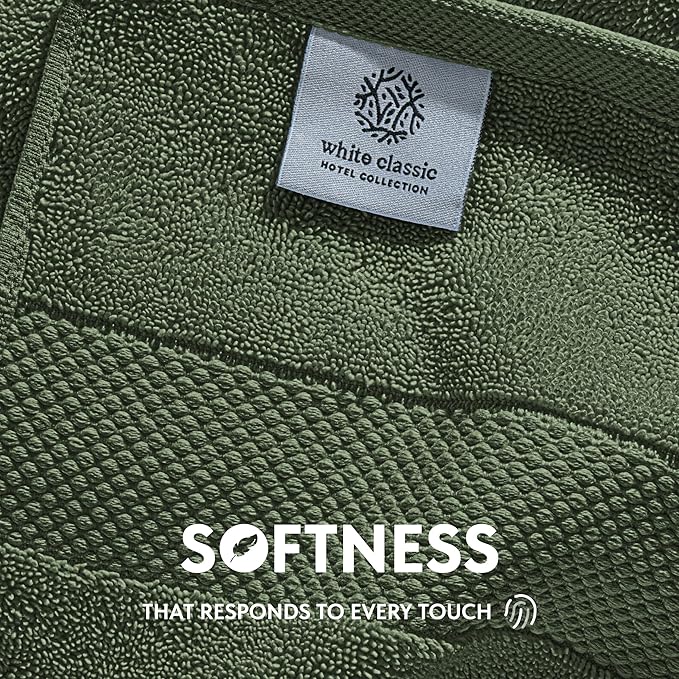 White Classic Luxury Forest Green Hand Towels - Soft 100% Turkish Cotton | Highly Absorbent Hotel spa Bathroom Towel Collection | 16x30 Inch | Set of 6