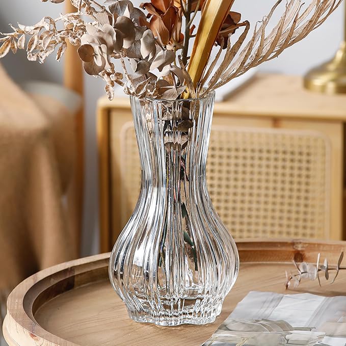 10" Decorative Modern Flower Vase for Floral Arrangements, Large Elegant Clear Glass Vase for Bouquet(Transparent) (Clear, 01)