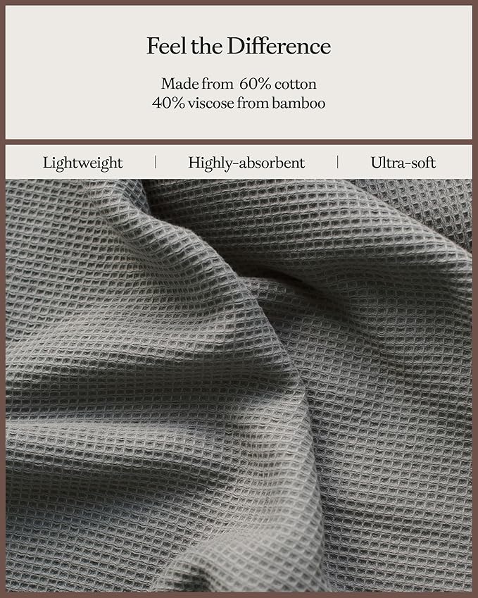Cozy Earth Waffle Bath Towels - 60% Cotton 40% Viscose from Bamboo Bath Towels 30 x 58 Inches - Soft & Absorbent Terry, Reversible Mini Textured Waffle & Weave Pattern - 2 Pack