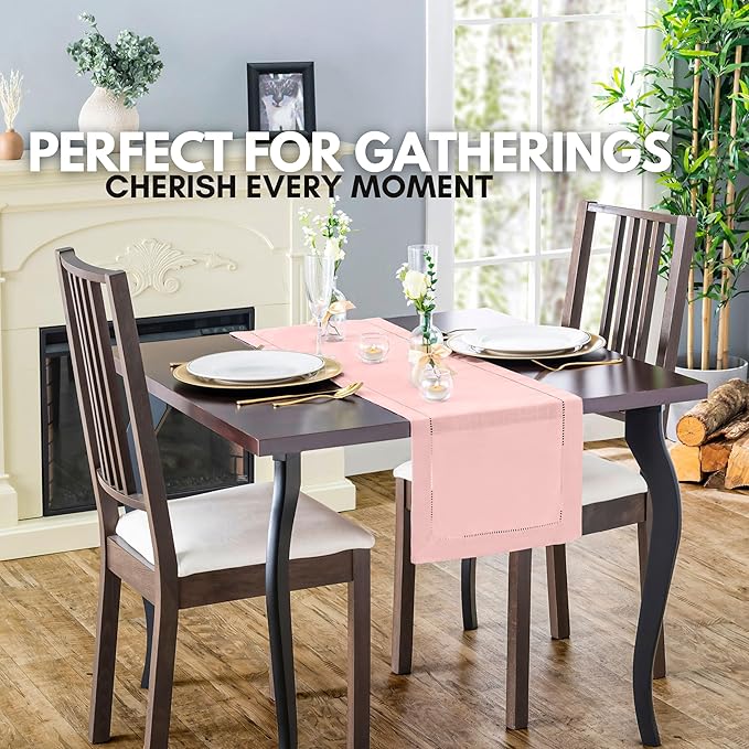 Blush Pink Table Runner – Light Pink Table Runner for Dining, Weddings, or Home Decor – Elegant Rose Gold Runners for Tables, Perfect for Modern and Farmhouse Styles (14 x 108 Inches Long)