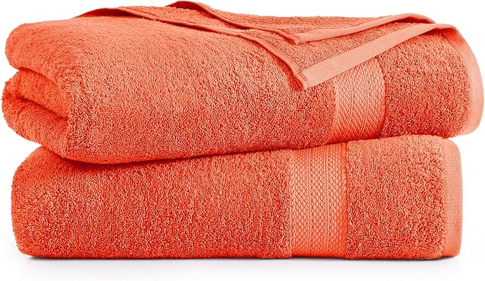 LANE LINEN 100% Cotton 2 Pack Bath Sheets Set (35"x66") - Ring Spun Cotton Extra Large Bath Towels Set - Quick Dry, Soft & Absorbent Oversized Towel Sets - Dorm Essentials for Boys - Tiger Lily
