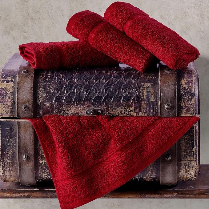 Hawmam Linen Luxury Cotton Washcloths 13x13 Inch - Large Hotel Spa Bathroom Face Towel | 12 Pack | Red