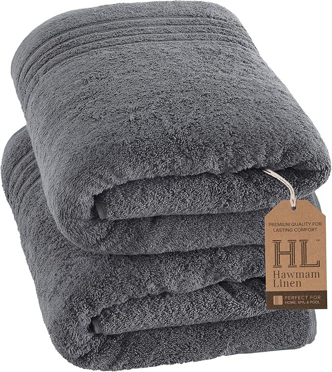 Hawmam Linen Jumbo Large Bath Sheets Towels 2 Pack Soft and Absorbent, Premium Quality 100% Cotton Towels (Cool Grey, Bath Sheet)