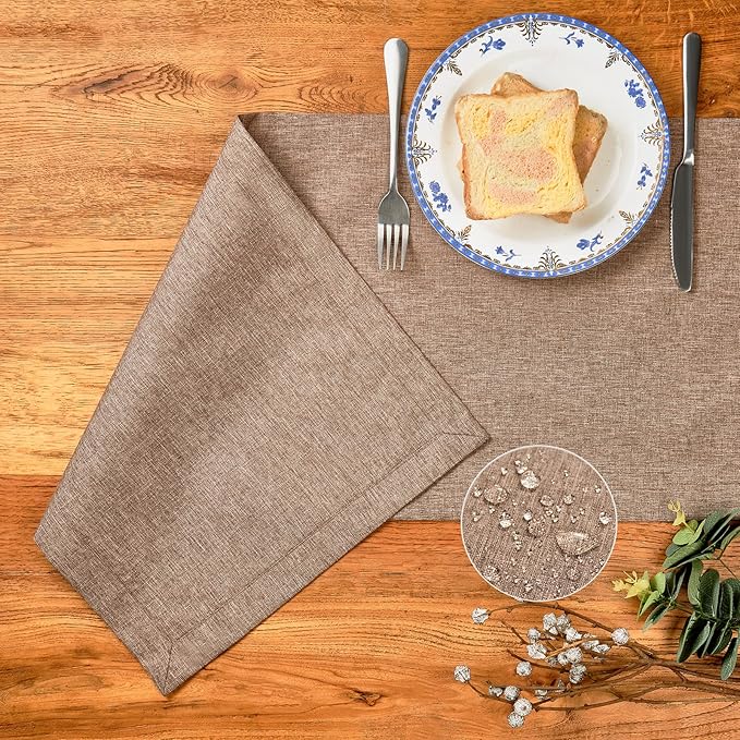 Mebakuk Linen Farmhouse Table Runner Large Burlap Style Soft and Waterproof Decorative Fabric Runner for Outdoor Wedding and Dinner (14 x 48 Inch, Flaxen)