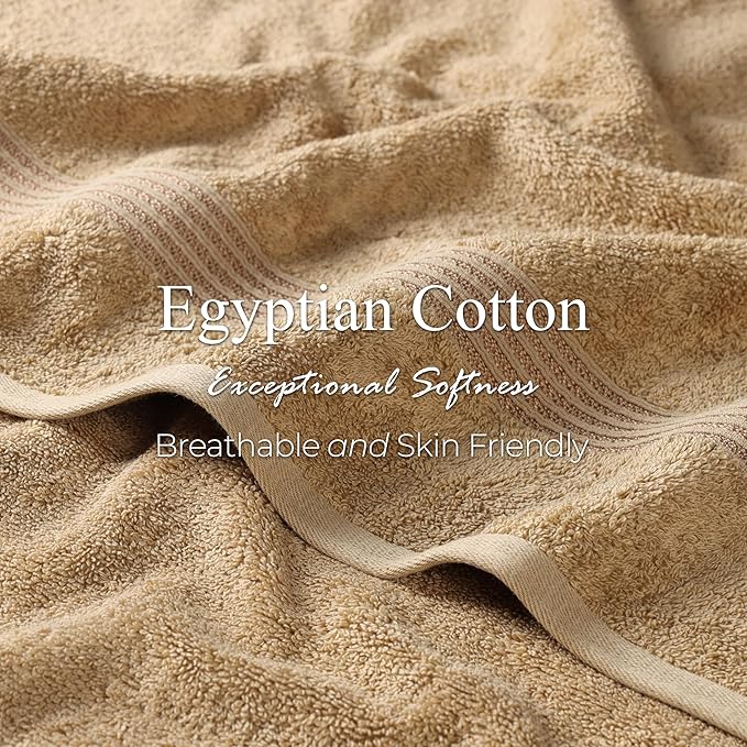 Superior Egyptian Cotton 3-Piece Towel Set, Basic Towels For Bathroom, Home Decor, Guest Bath, Shower, Apartment, Included 1 Face, 1 Hand, 1 Bath Towel, Washcloth, Quick Dry, Toast