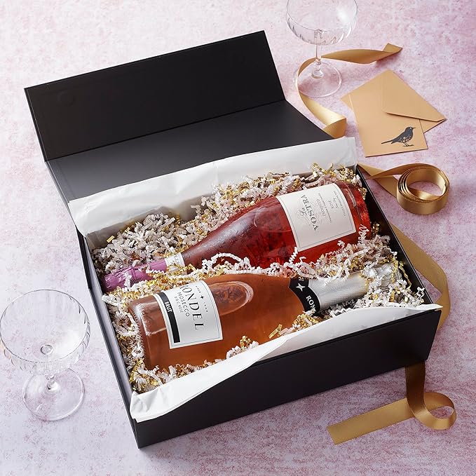 CECOBOX - Gift Boxes with Lids for Presents 13"x8.5"x4" - Matte, Collapsible Magnetic Closure Gift Box - Groomsmen & Bridesmaid Proposal Boxes, Wedding, PR, Birthdays, Holidays (Black)